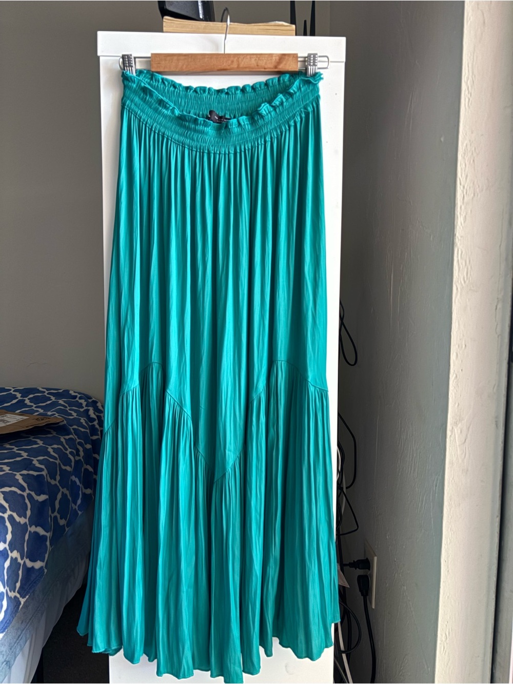 Zara Teal Maxi Skirt with Smocked Waist